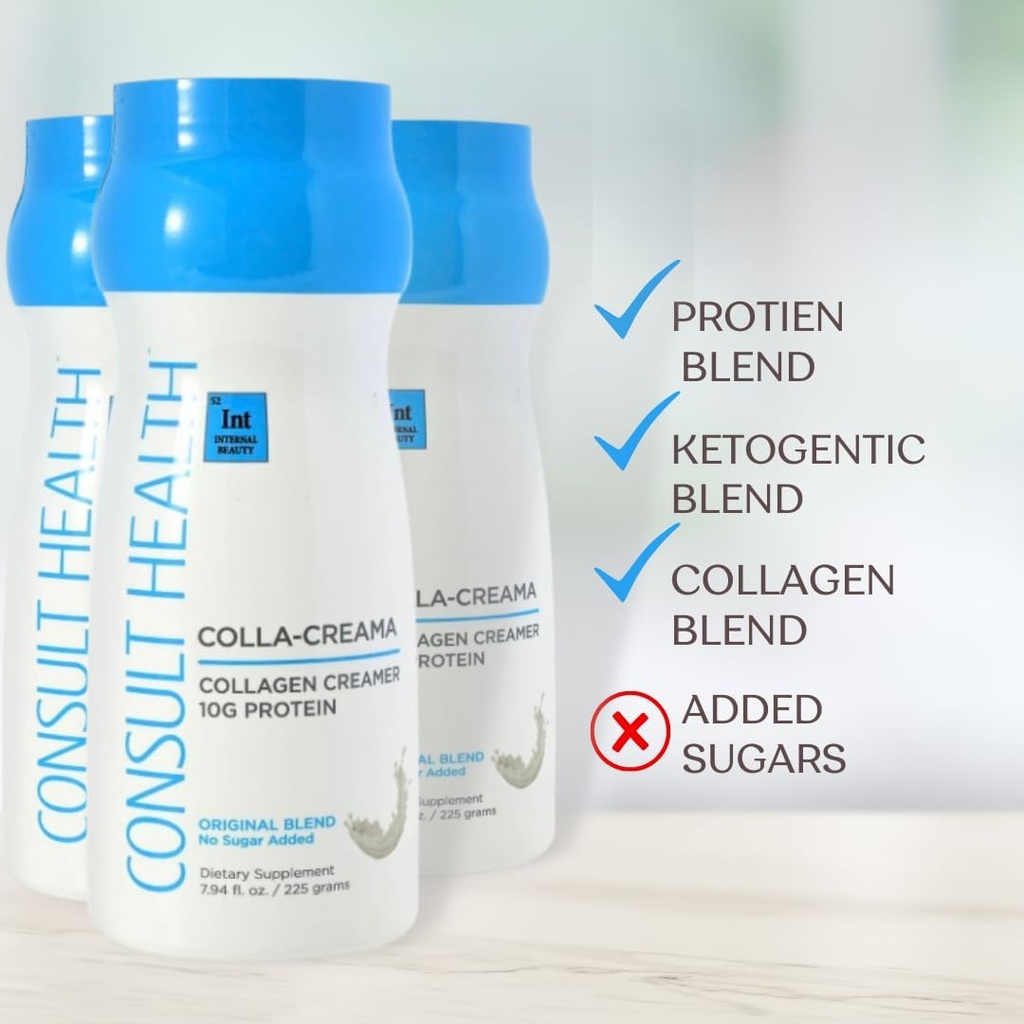 Consult Health - Colla-Creama Collageen Creamer Supplement - 10g Proteïne - Ketogene Blend - Poeder Koffie Creamer - Kokosolie, Energie het stimuleren van MCT olie - Geen toegevoegde suiker - 7,94 oz
