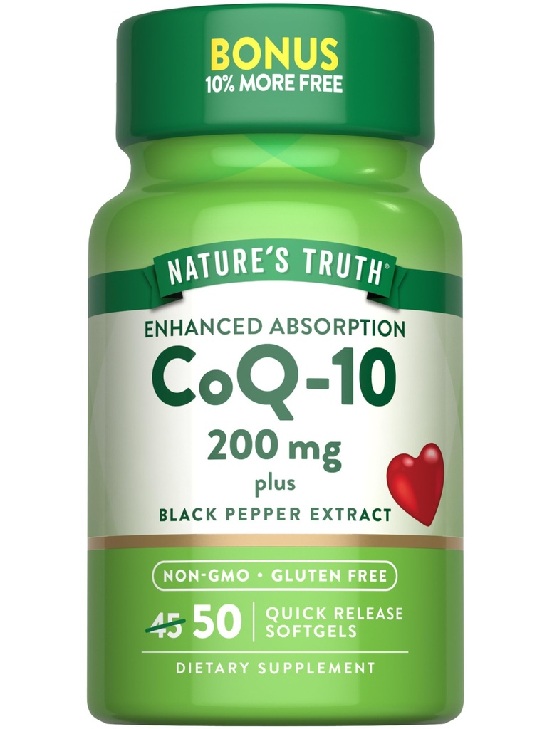 Nature's Truth CoQ10 200mg Softgels 50 Telling Enhanced Absorgement Supplement 