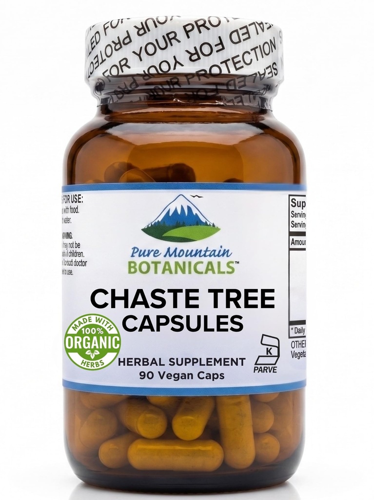 Pure Mountain Botanicals Chaste Tree Berry Capsules - Kosher Vegan Caps met 400mg Biologische Vitex Chasteberry Supplement