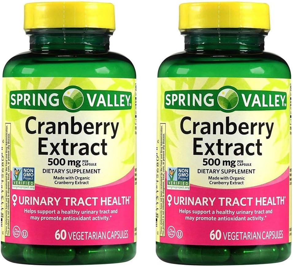 Spring Valley Cranberry Extract voor Urinaire Tract Gezondheid,Dietaire Supplement,Antioxidant Health, 60 Telling, 500 mg per capsule (verpakking van 2)
