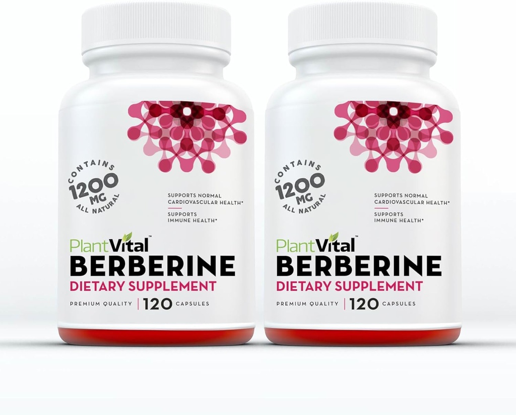 Plantvital Berberine 1200mg (2 capsules) Supplément non OGM pour le soutien immunitaire et la santé cardiovasculaire normale - 240 comtes, végétaliens et fabriqués aux États-Unis