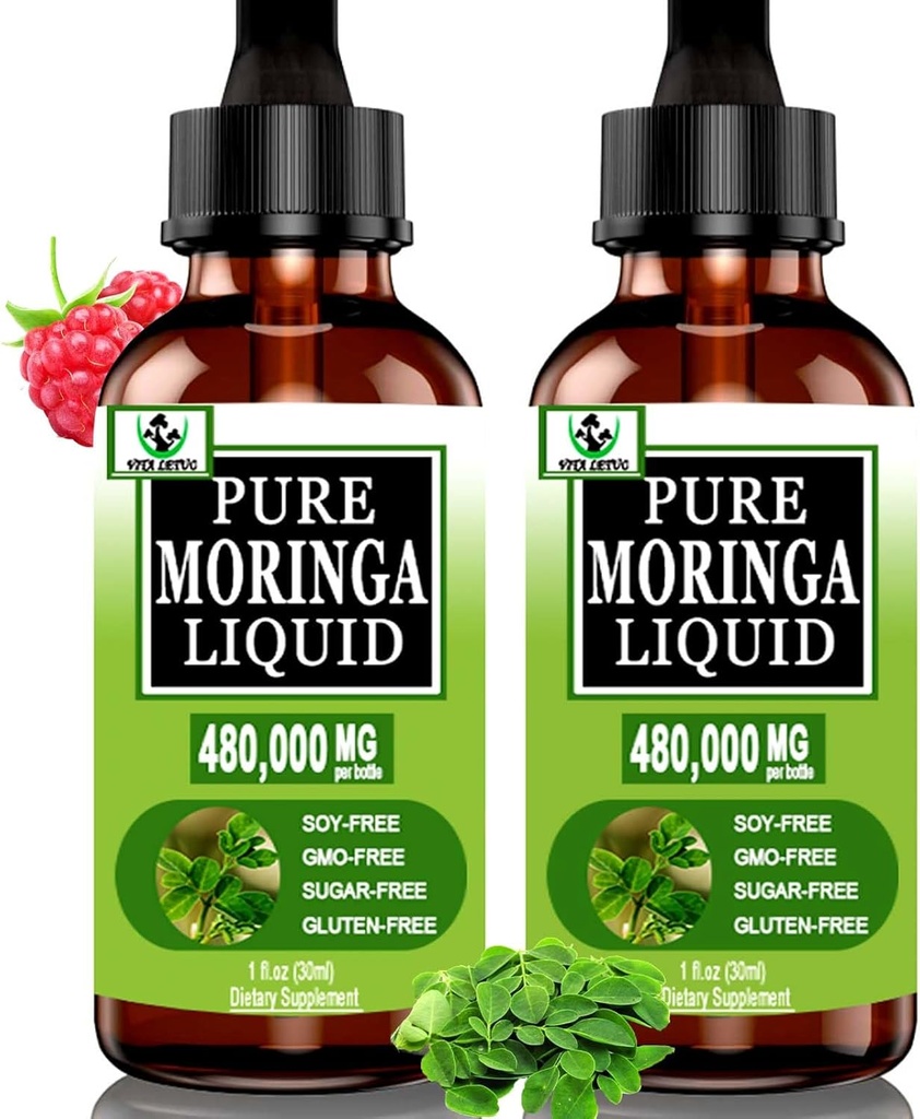 (2 Pack) Biologische Moringa Liquid Drops for Energy,Metabolic Immune Support,Morga Leaf Extract 6X Absorptie dan Poeder Capsules,Groene Superfood Supplement voor Vrouwen Mannen