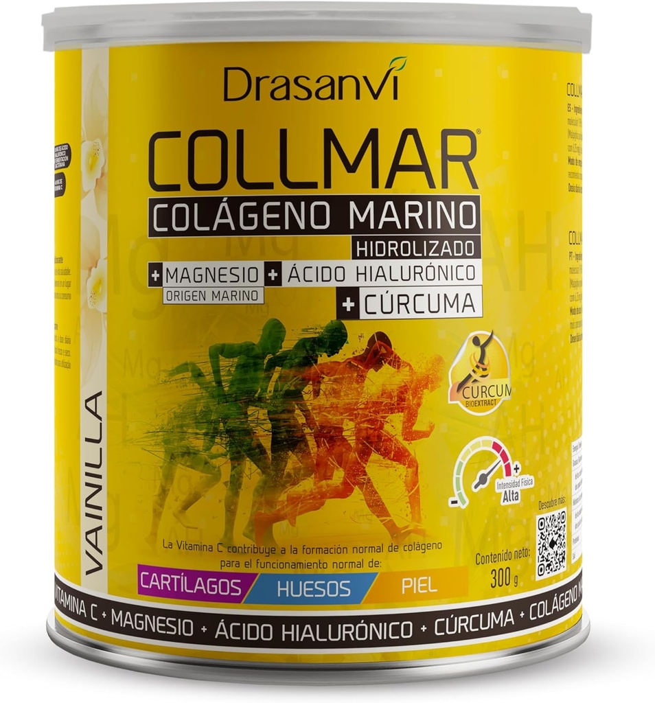 Drasanvi COLLMAR Gehydrolyseerde Collageen met Magnesium en Kurkuma 300g Poeder Vanille smaak - voor spiergroei en een glutenvrij