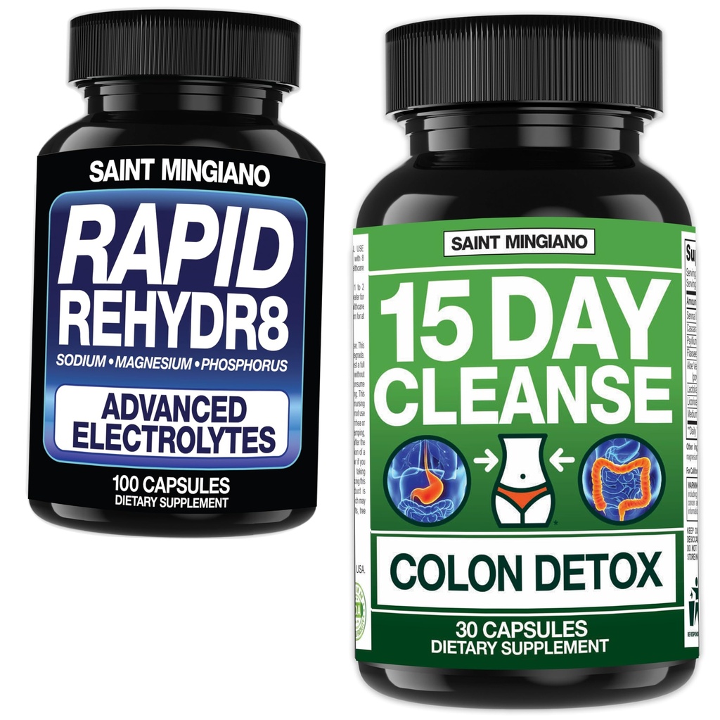 15 jours de nettoyage de Colon Detox avec naturel laxatif - avec - Rapid Rehydr8 électrolyte suppléments Prévention de la crampe et soutient l'endurance musculaire et la récupération - 100 capsules