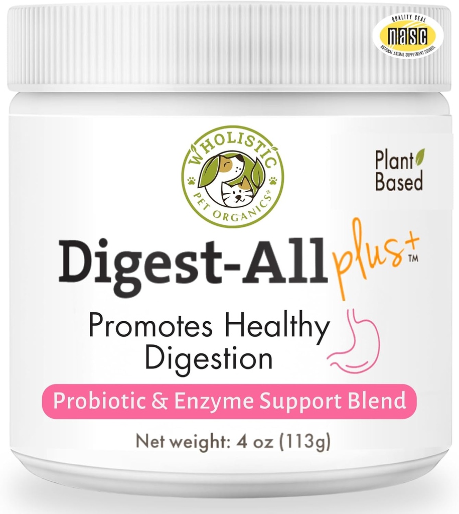 Wholistic Pet Organics Probiotica voor honden met spijsverteringsenzymen & Prebiotic Fiber - 4 Oz - Daily Cat & Dog Probiotics for Digestive Health, Anti Diarree & Gut Support - Natural Powder Supplement