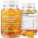 Shilajit Gummies 1000mg sans sucre - Supplément Shilajit pour les hommes et les femmes - Haute en 85+ Trace Minerals & Fulvic Acid - Énergie, Cerveau, Immunité - 60 Gummies