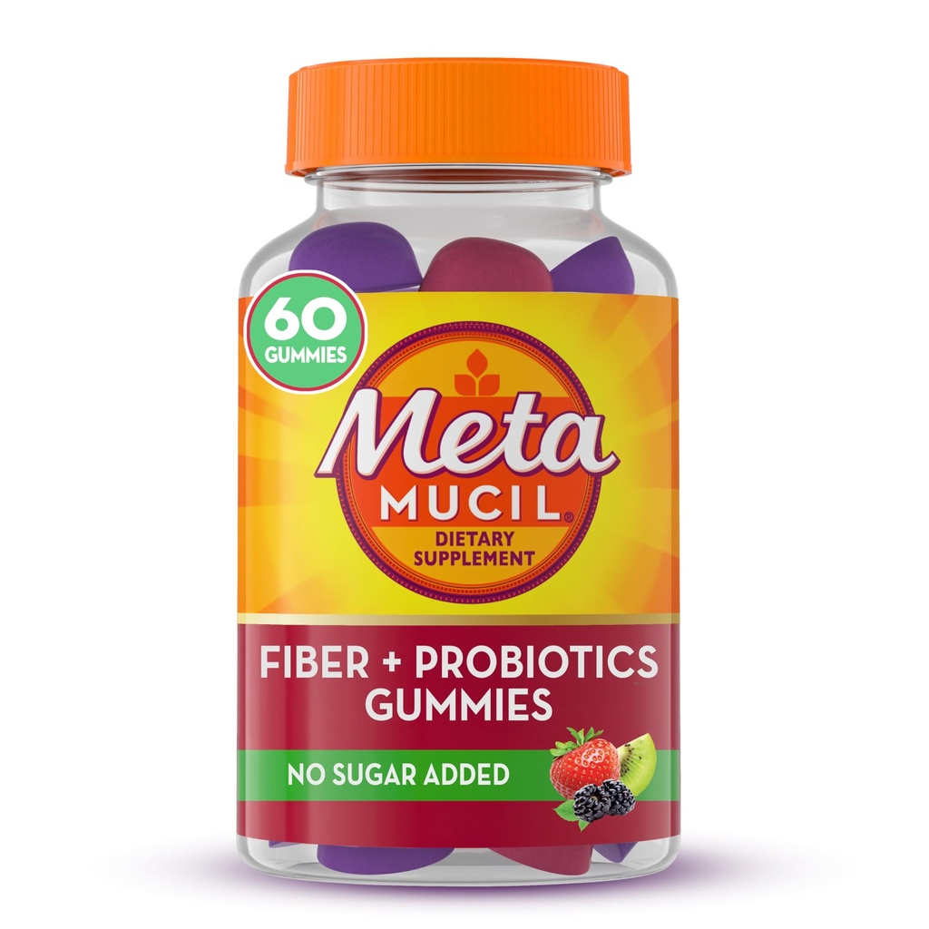 Metamucil, Metamucil Fiber Plus Probiotica voor de spijsvertering gezondheid - Aardbei Kiwi Blackberry, 60 Tellen