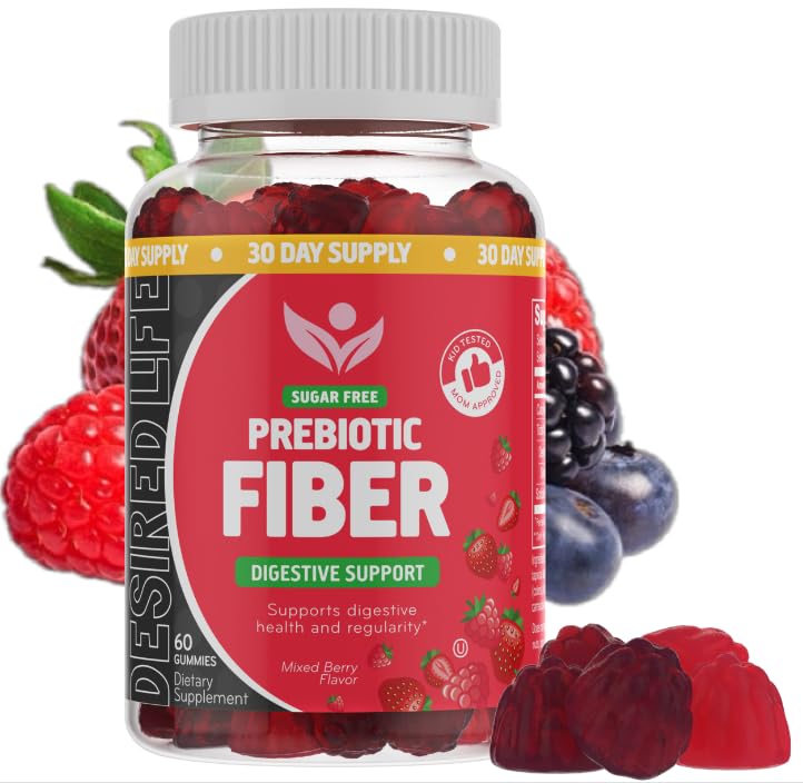 Suikervrij Prebiotic Fiber Gummies voor Volwassenen Kinderen Gemengde Berry Flavor Plant Supplement voor Vrouwen Mannen, Dagelijkse Digestieve Gezondheid Regularity 60 Tellen (Pack of 1)