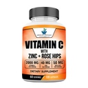 Suppléments standard américains Vitamine C 2000mg, Zinc 40mg et Rose Hips 50mg par portion, végétalien, sans gluten, non-OGM (120 Nombre)
