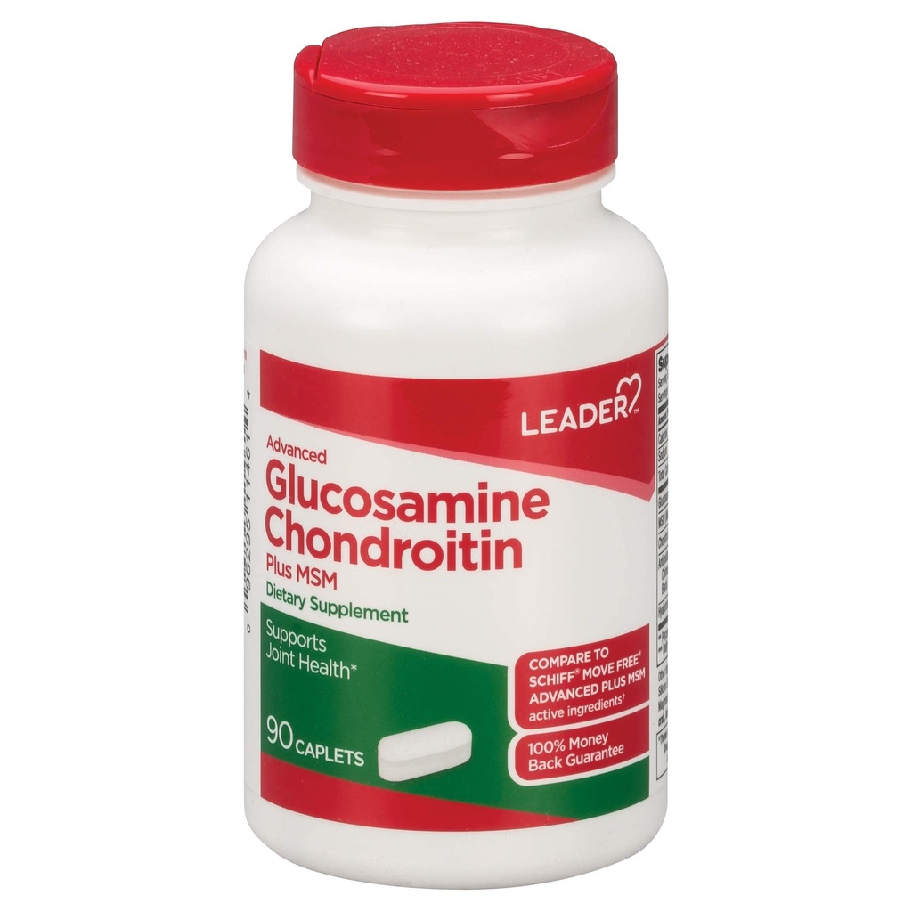 Leader Advanced Glucosamine Chondroitin Plus MSM, Dieetsupplement, Vergelijk met Schiff Move Free Advanced + MSM Active Ingredient 90 Caplets