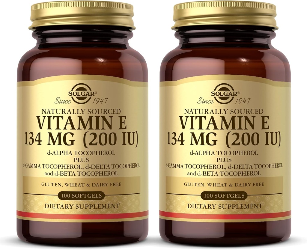 SOLGAR Vitamine E 200 IE - 100 Softgels, Verpakking van 2 - Natuurlijke Antioxidant, Immuun Systeem Ondersteuning - Glutenvrij, Melkvrij - 200 Totaal porties