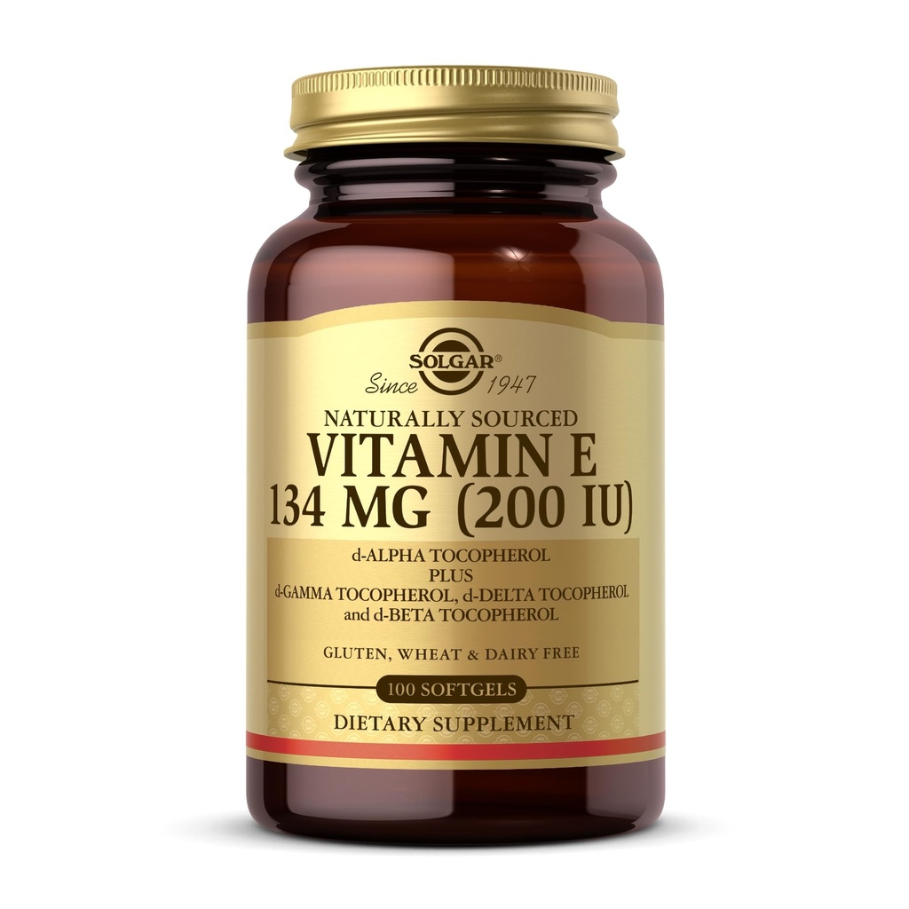 Solgar Vitamine E 200 UI - 100 softgels - Antioxydant naturel, système immunitaire - sans gluten, sans lait - 100 portions