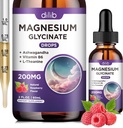 Magnesium Glycinate 200mg Supplement, Magnesium Liquid Drops met vitamine B6, Ashwagandha, L - Theanine, Kamille -Support Stress Relief, Bot, Spier, Mood Vegan - Raspberry Flavor - 2 FL.OZ