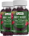 YUM-V's Beetwortel Gummies met Tart Cherry Extract - Berry Flavor Beetwortel Gummies - Beet Kauwen voor bloedcirculatie en antioxidant ondersteuning - Rode bieten Gummies Berry 60 Tellen (pakket van 2)