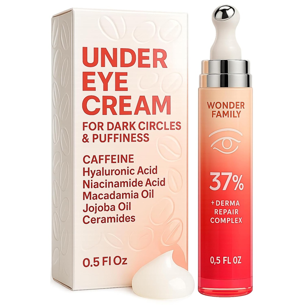 Cafeïne Under Eye Cream for Pufiness and Bags Under Eyes - Roller for Puffy Eyes and Dark Circles Under Eye Treatment for Women, Men - Hyaluronic Acid and Niacinamide Serum - Face Pufiness Reducer