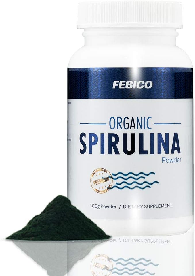 Premium Organic Spirulina Powder- Vegan, Verrijkt Vitamine B12 Complex, Phycocyanine, Energy Boost, Non-GMO, Glutenvrij & niet-Ir uitgestraald, USDA, Naturland, Halal Certified-100g