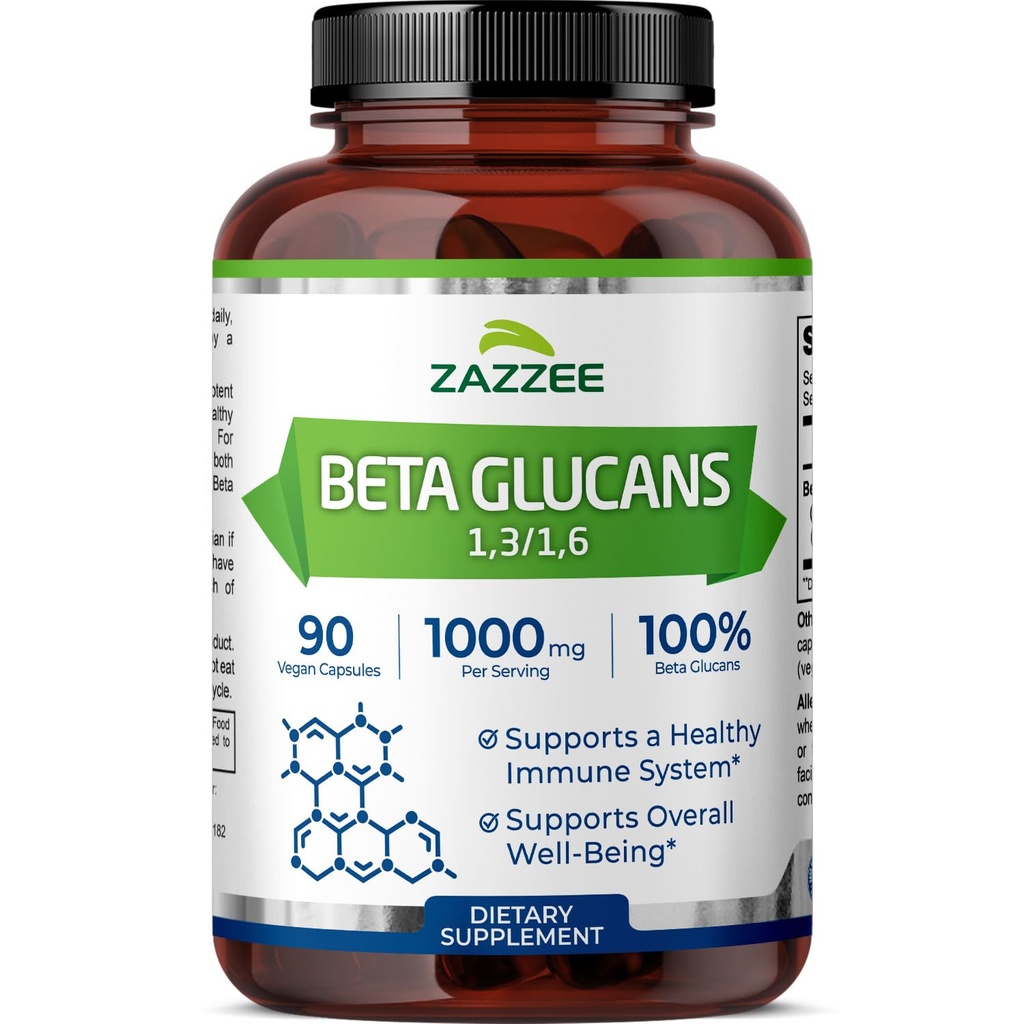 Zazzee Extra Strength 1,3/1,6 Beta Glucans, 1000 mg, 100 % concentré, 90 Capsules Vegan, soutient un système immunitaire sain, 100% végétarien, tout naturel et non-OGM