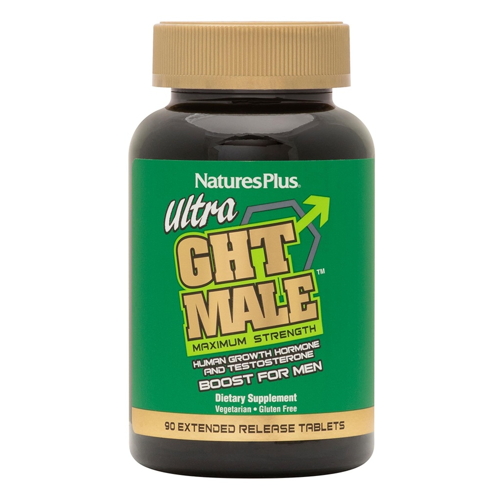 NaturesPlus Ultra GHT Male Extended Release Bilayer Tablets - 90 Vegetarian Supplements - Maximum Strength Natural Testosterone & Human Growth Hormone Boost- Gluten-Free - 30 Servings
