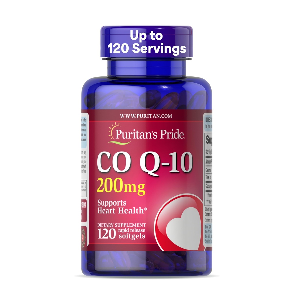 La fierté de Puritan Coenzyme CoQ10 200mg, supplément alimentaire pour la santé cardiaque, la pression artérielle, la santé buccodentaire et le soutien au vieillissement en santé, 120 portions, softgels à libération rapide