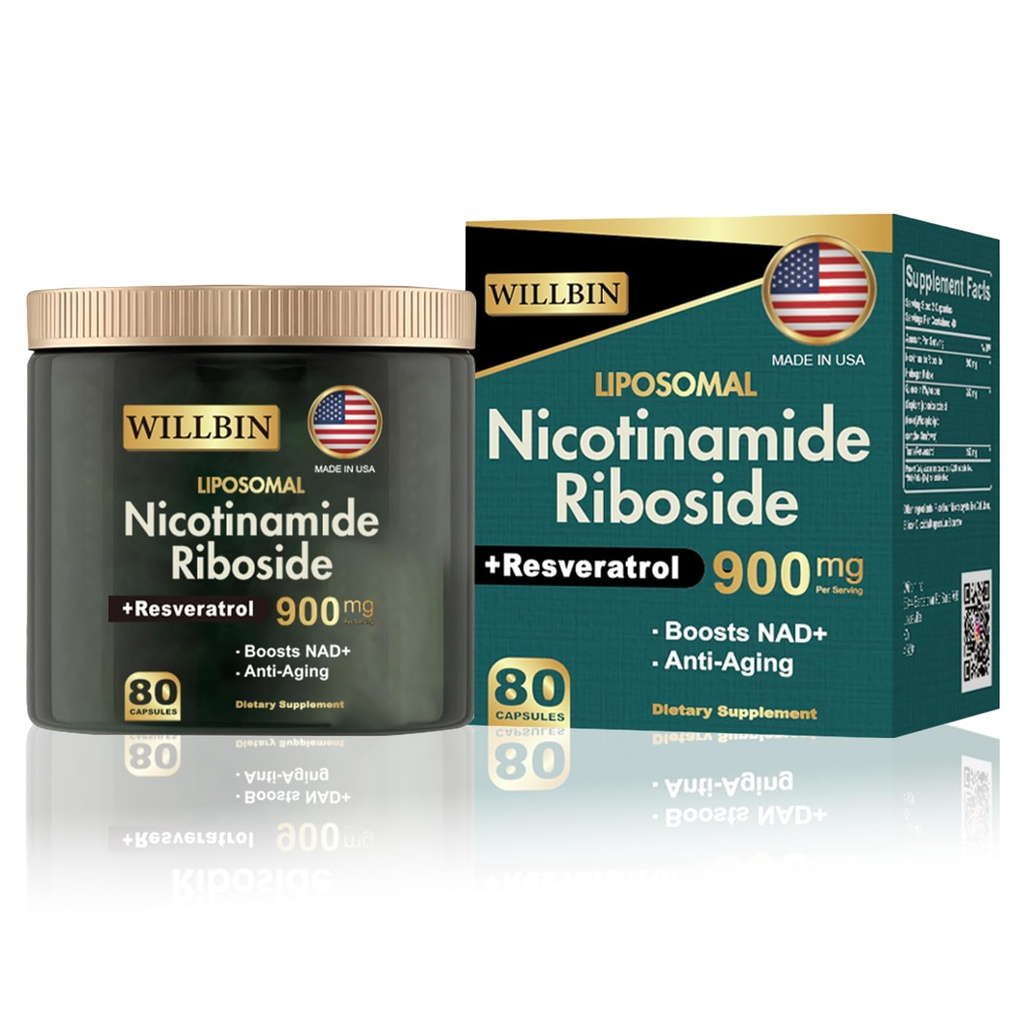 NAD+ Supplement - Liposomal Nicotinamide Riboside, Resveratrol, quercetine Hoge zuiverheid NAD Supplement voor anti-aging, energie, focus - 80 Capsules (40 Serving)