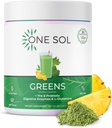 One Sol Greens, Super Greens Powder to Reduce Bloating & Improve Gut Health, Superfood Fresh Bloom Organic Greens Blend Juice & Smoothie Mix, Pre & Probiotic with Discompensative Enzymes, Vegan & Soy Free