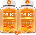 Vitamine D3 K2 5000IU / 10000 UI Gommies pour adultes - K2 D3 Supplément de vitamine avec 600mg Calcium, K2 (MK-7) 200mcg, Magnésium, Zinc, Omega-3 - Soutient l'absorption de calcium et la santé immunitaire