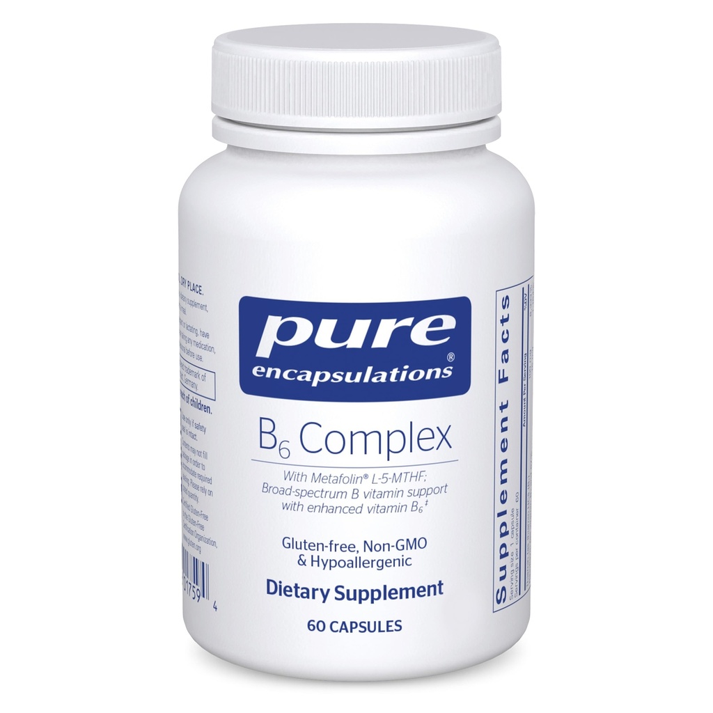 Pure Encapsulations B6 Complex - Ondersteunt het zenuwstelsel en de gezondheid van het brein* - Bevat B-vitaminen - Bevat verrijkt vitamine B6 - non-GMO en glutenvrij - 60 capsules