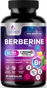 Supplément Berberine HCL 1200mg - Berberine HCI Capsules Supplément haute absorption pour la santé cardiaque et le soutien immunitaire, haute résistance, sans gluten, végétalien, non-OGM pilules - 60 Capsules Veggie