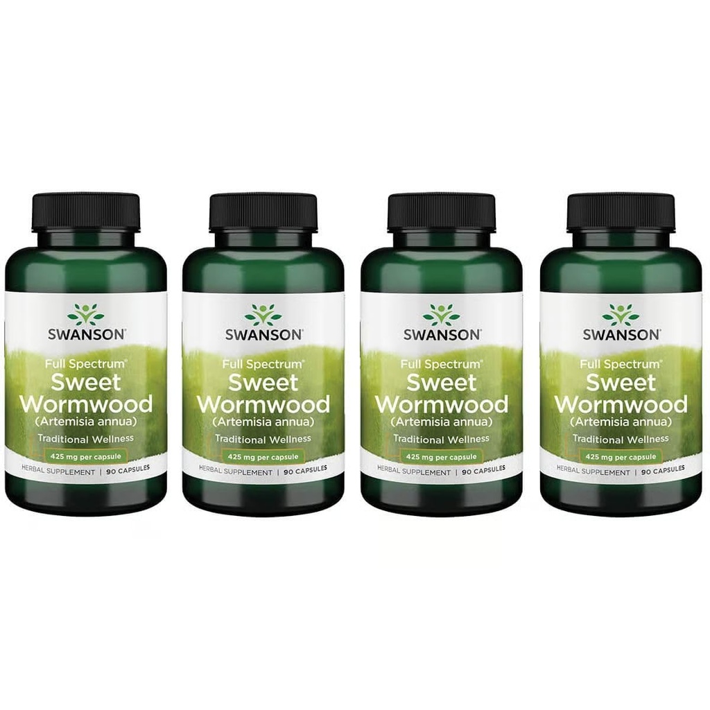 Swanson Sweet Wormwood - May Promote GI Gut Health, Microbial Balance & Digestief Health Support - Herbal Supplement with Artemisinin - (90 Capsules, 425mg Each) 4 Pack