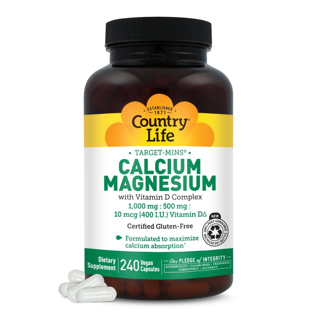 Country Life Target-Mins Calcium Magnesium with Vitamin D, 240 Capsules