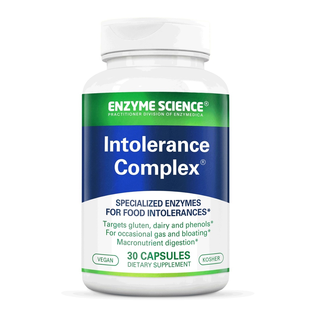 Enzyme Science Intolerance Complex, 30 Capsules Uitgebreide ondersteuning voor Gemeenschappelijke Digestieve Gevoeligheid Gluten, Caseïne, Fenol Gevoeligheid, en Complexe Koolhydraten Intolerance Relief