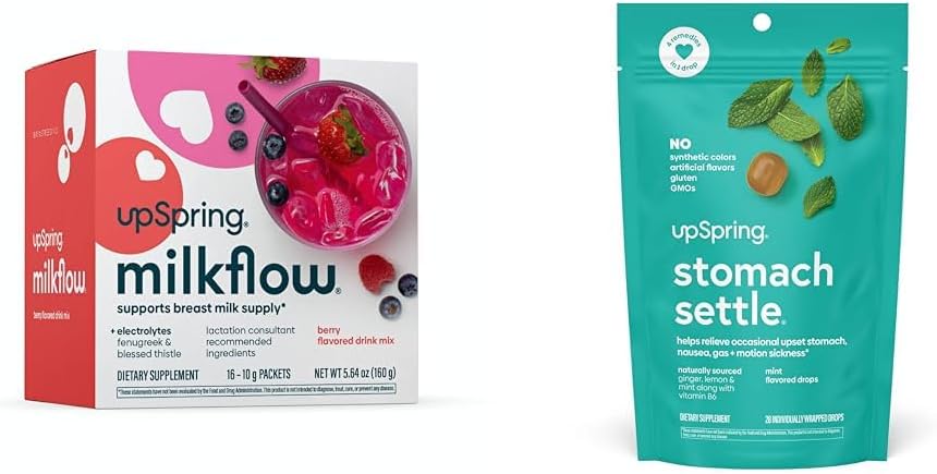 UpSpring Milkflow Electrolyte Borstvoeding Supplement Drink Mix met Fenegriek Maag settel druppels voor af en toe Misselijkheid Relief/Upset Maag met Ginger, Lemon, Spearmint en B6.