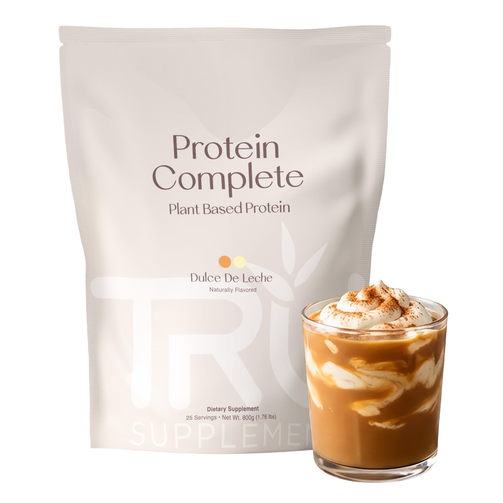 TRU Supplementen Plant Based Proteïne Poeder, BCAA, EAA, 20g Vegan Bruin Rijst & Pea Proteïne, 100 Calorieën, 27 Vitaminen, Geen Kunstmatige Smaken 25 Servers 25 Servers (Dulce De Leche)