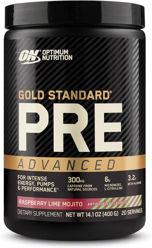 Optimale voeding Gold standaard pre-workout Geavanceerd, met Creatine, Beta-Alanine, Micronized L-Citrulline en Cafeïne voor energie, Keto vriendelijk, Raspberry Lime Mojito, 20 porties