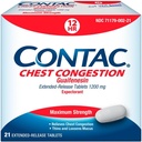 Contac Congestion thoracique, force maximale de contrôle des expectorants Toux et thins et losens mucus, comprimés à libération prolongée, Guaifènesin 1200 mg, comprimés à libération prolongée, 21 Nombre