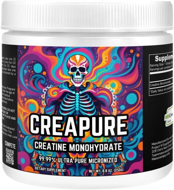 Creatine Monohydraat met 50 / 5g porties - Creapure is 99,99% Creatine Monohydraat. Unflavored Pure Creatine voor spiergroei, bewaring en reparatie. Creatinepoeder