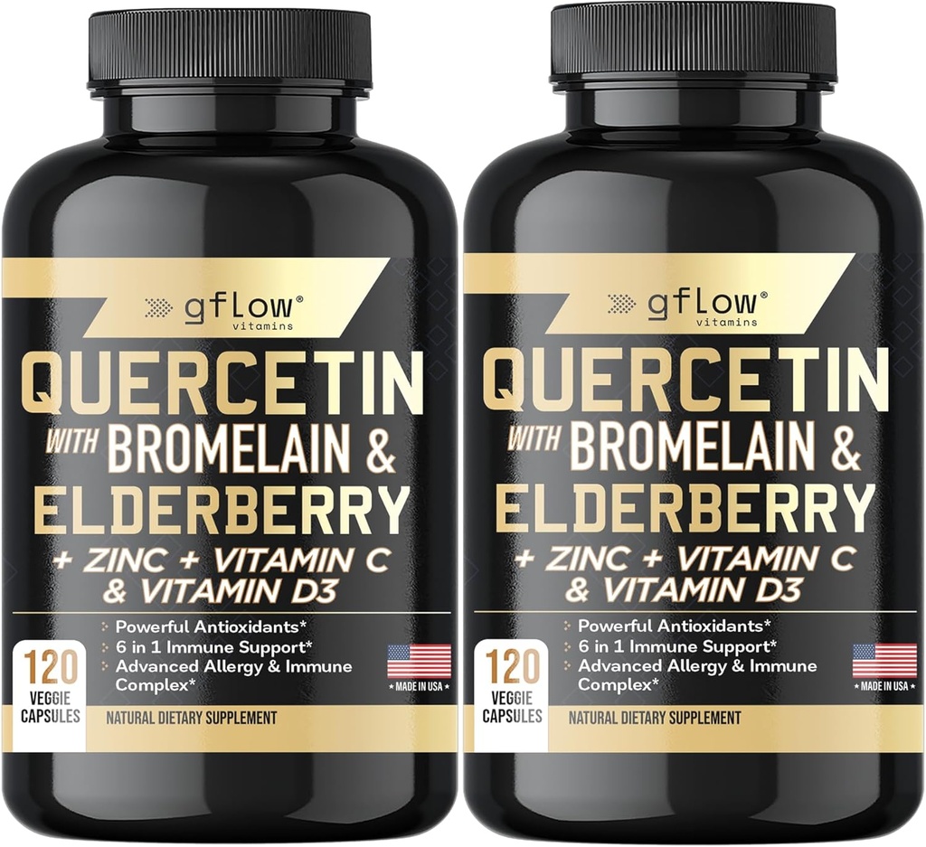 Quercetine met Bromelain Zink Vitamine C Vitamine D Vlierbessen - 120 Veggie Capsules, Non-GMO, Glutenvrije 