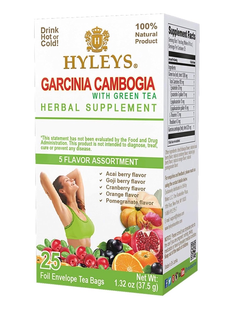 HYLEYS Tea Garcinia Cambogia Green Tea 5 smaken Assortiment - 25 Theezakjes (6 stuks - 150 theezakjes Totaal)