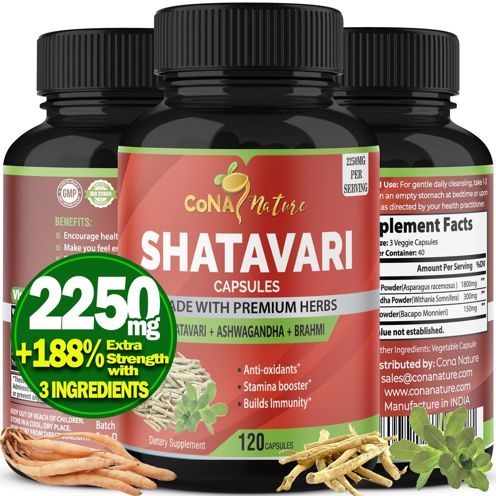 Biologische Shatavari Powder Capsules 2250MG met Ashwagandha, Brahmi Extract 