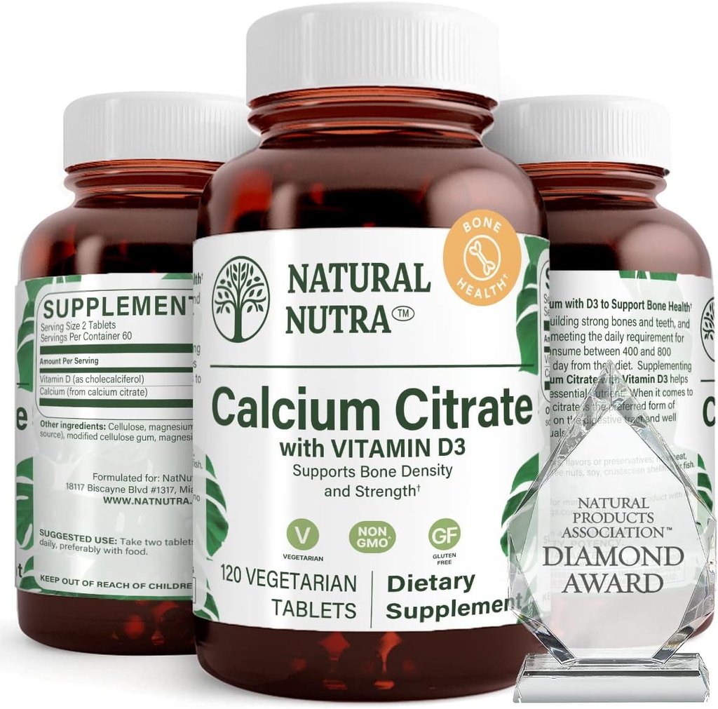 Natuurlijke Nutra Calcium citraat met vitamine D3, supplement voor bot sterkte, bevordert spierbewegingen & Gedane Health, Boost Heart Health, versterken botdichtheid, ideaal voor actieve senioren, 120 tabletten