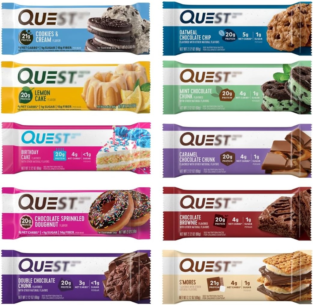 Voeding Proteïne Bars, Assorted 10 Flavor Variety Pack - Hoog Proteïne, Low Carb, Glutenvrij, Keto Vriendelijk - 2.12 Oz Bars - 12 Tellen