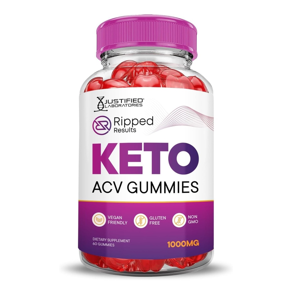 Justified Laboratories Ripped Results Keto ACV Gummies (1000 mg) - 60 Count - Formulated with Apple Cider Vinegar, Folate & Vitamin B12 - Non-GMO, Vegan, Gluten Free - 30 Servings
