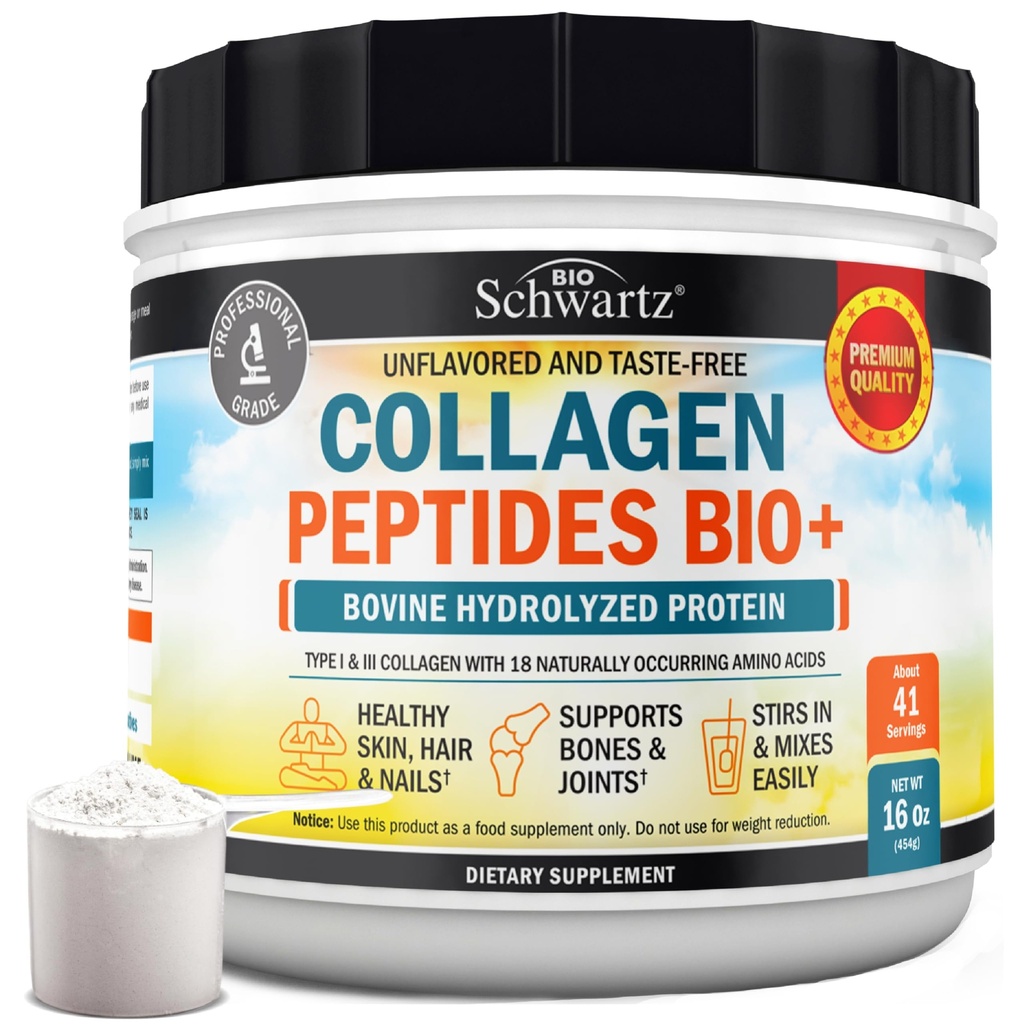 Multi Collageen Proteïnepoeder voor mannen en vrouwen - Gras Fed Collagen Peptides Powder for Women & Men with Types I & 3 plus Natuurlijk voorkomende Aminozuren - Gehydrolyseerd Gemakkelijk te mengen en ongearomatiseerd (16oz)