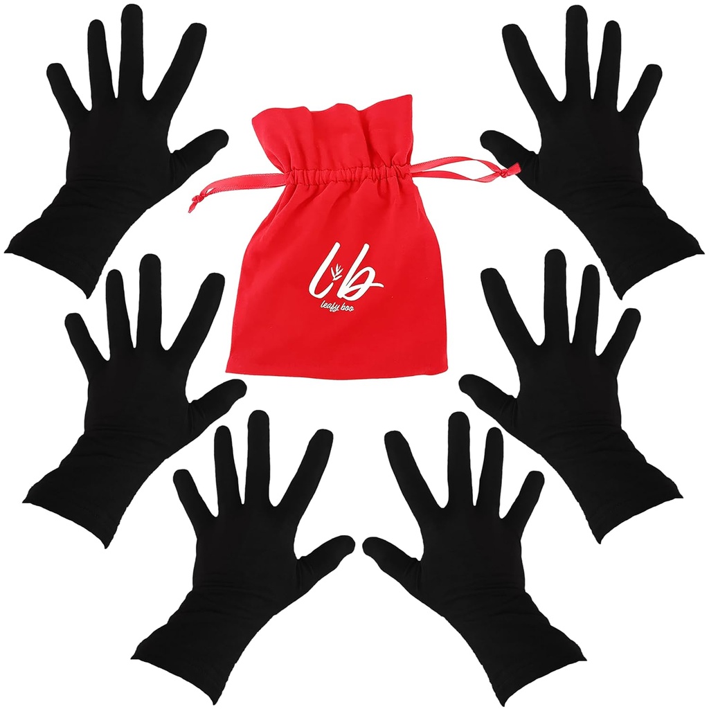 Bamboe Handschoenen voor Eczeem, Zwart, Klein, Vrouwen, Droge handen, Overnight Moisturizing Handschoenen, 3 Paren