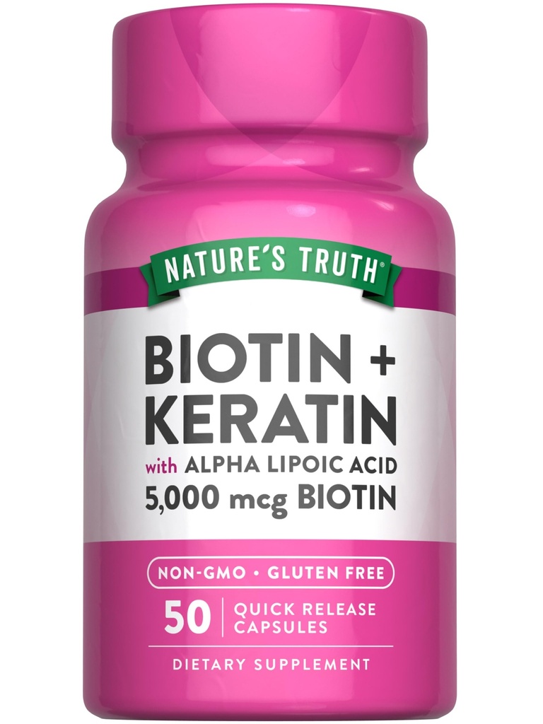 De waarheid van de natuur Biotin 5000 mcg 50 Capsules met Keratine en Alpha Lipoïnezuur Niet-GMO & Glutenvrij Supplement