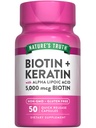 De waarheid van de natuur Biotin 5000 mcg 50 Capsules met Keratine en Alpha Lipoïnezuur Niet-GMO & Glutenvrij Supplement