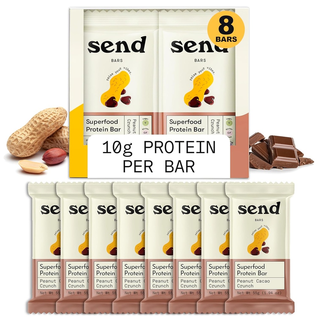 Stuur Bars Plant-Based Vegan Gezonde Proteïne Bars, Met Groenen (Peanut Cacao Crunch, 8 Bars) 