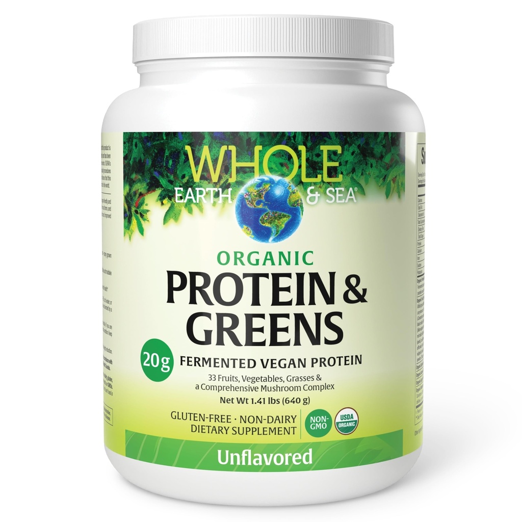 Terre et mer entières à partir de facteurs naturels, protéines et verts fermentés organiques, supplément alimentaire entier végétalien, non aromatisé, 1 lb 9 Oz