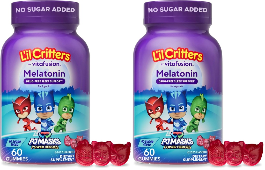 L'il Critters PJ Maskers Gummy Melatonine Supplement voor kinderen, Drug-vrije slaapondersteuning, 60 Gummies (pakket van 2)
