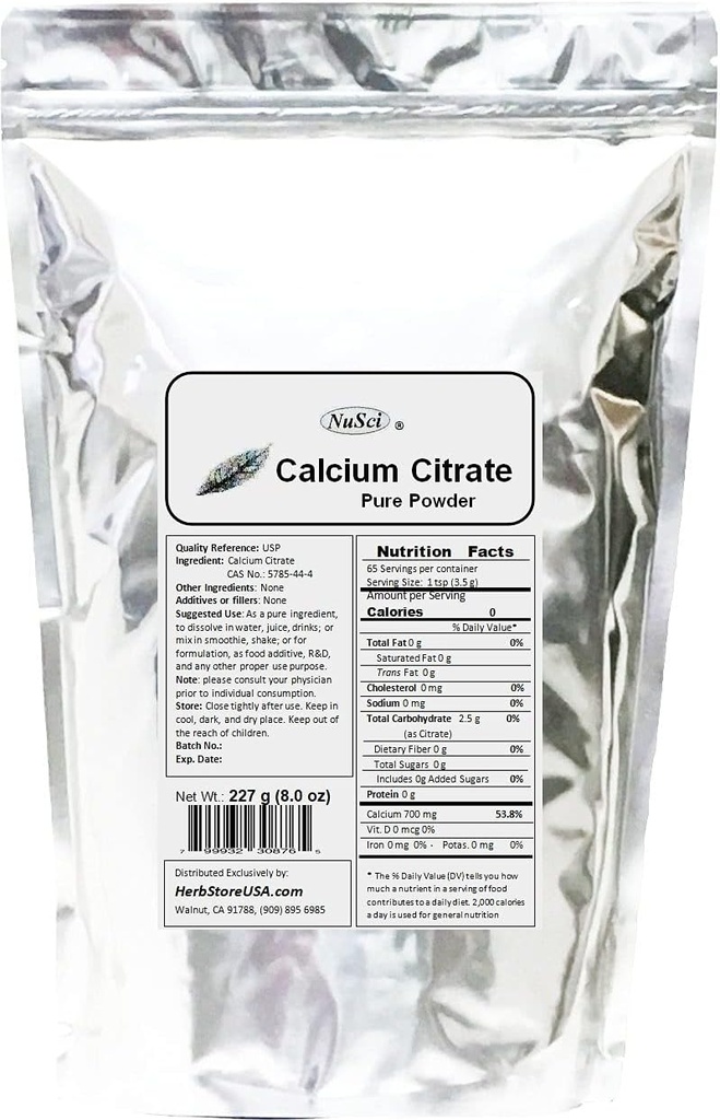 Calciumcitraatpoeder Pure Bio-Beschikbare Vorm Calcium (227 Gram (8.0 oz))